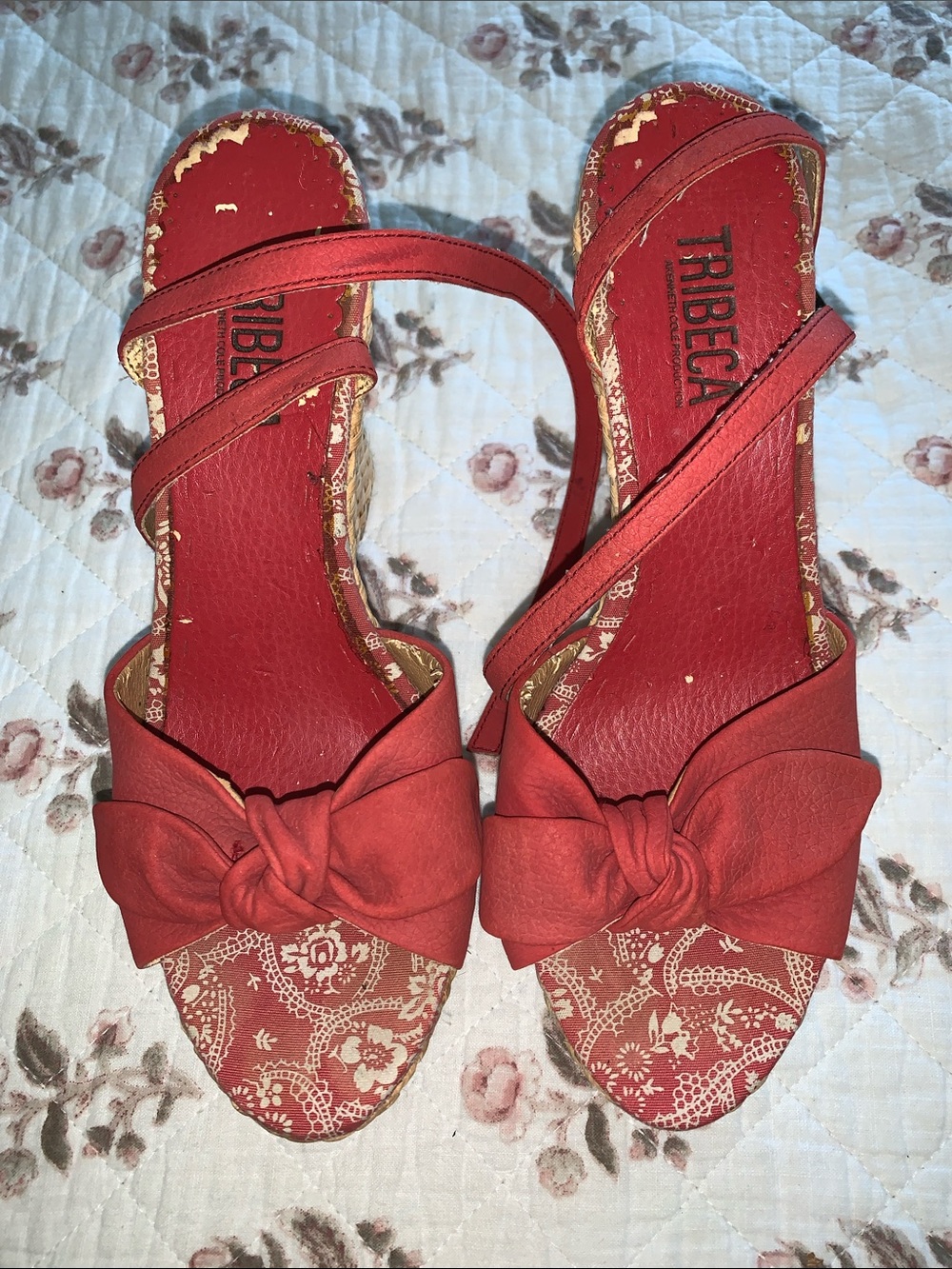 TRIBECA by Kenneth Cole - Red Wedge Espadrille with Bow Accent